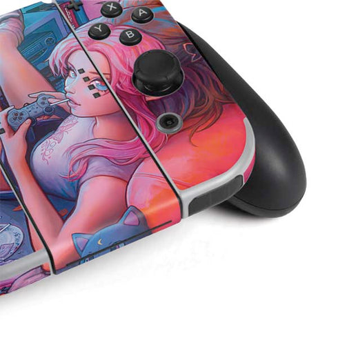 Pink Hair Anime Gamer Girl by Ivy Dolamore Nintendo Switch OLED (2021) Skin